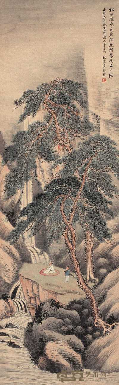 吴穀祥 壬辰（1892年）作 听松图 轴 110×35cm